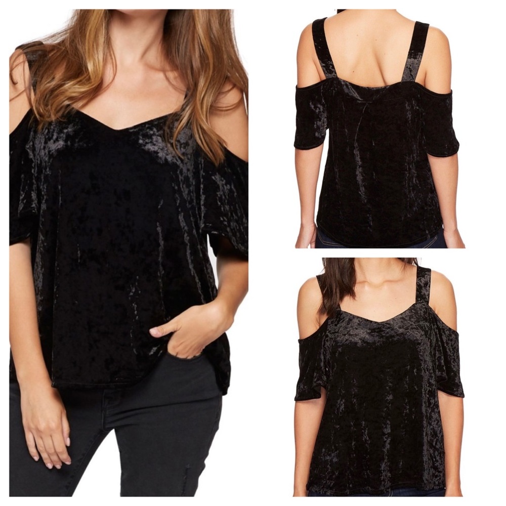 Sanctuary Drea Off Shoulder Crushed Velvet Top